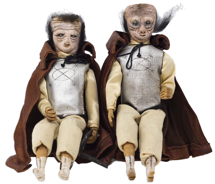 Screen-Used ''Ogg & Zogg'' Puppets From ''Three Stooges in Orbit'' -- Used for Long Shots in Climactic Sequence -- Puppets Measure 3'' x 8.5'' With Metal Stands on Underside -- With 10'' x 8'' Still